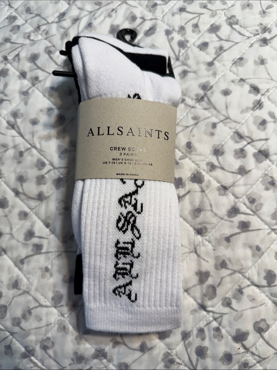 All Saints Other - AllSaints White Crew Socks with Black Logo Accents - 3 Pack